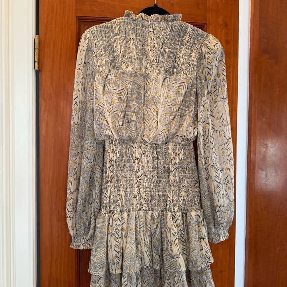 Aqua Polka Dot Long Sleeve Print Smocked Dress - Picture 3 of 3